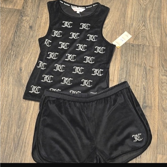 Juicy Couture JC Black Rhinestone Tank & Short Set - Picture 4 of 13